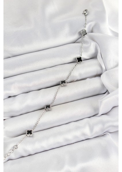 Bfs 316L Çelik Siyah Sedef Yonca Model Gümüş Renk Kadın Bileklik fiyatları