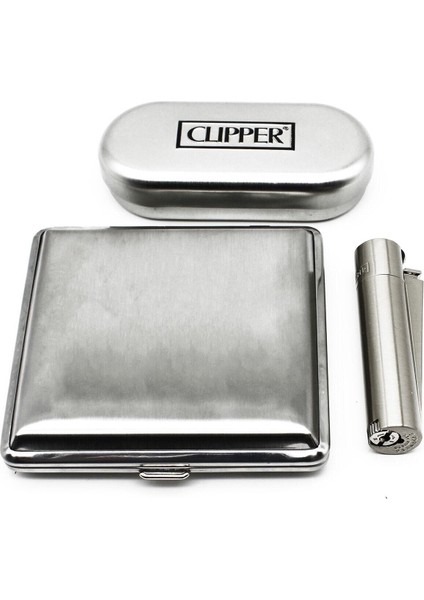 Gümüş Metal Sigara Tabakası ve Çakmak