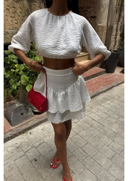 Crop Bluz ve Kat Kat Etekli Takım 10207