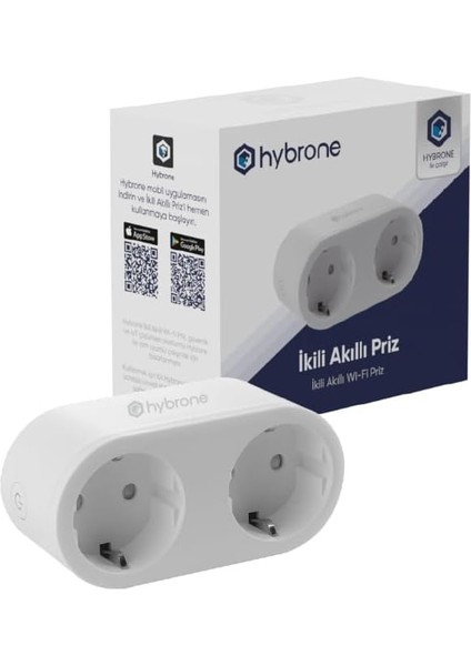 Akım Korumalı Ikili Wi-Fi Akıllı Priz, 16 Amper, Enerji Izleme, Çocuk Kilidi, Uygulama ile Uzaktan Kontrol