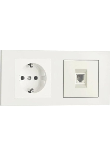 Grano Beyaz 2&apos;li Set Topraklı Priz ve Telefon Nümeris Cat3 Set