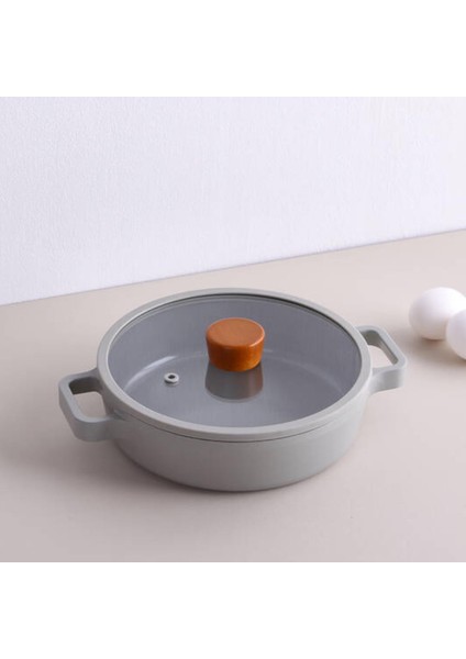 Fika Gri Cam Kapaklı Döküm Sahan 20 cm