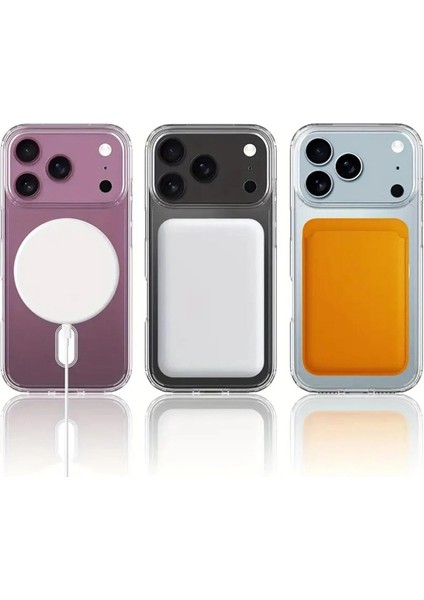 Caseworld Apple iPhone 17 Pro ile Uyumlu Kapak Magsafe Kablosuz Şarj Destekli Şeffaf Silikon Kılıf