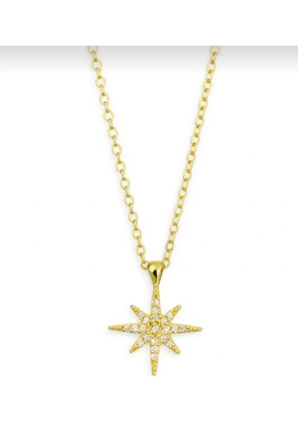 Yıldız Model Taşlı Çelik Gold Kolye
