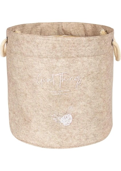 Keçe Kulplu Yuvarlak Düzenleyici Sepet - Çok Amaçlı Saklama Organizer Kutu Mini 103662