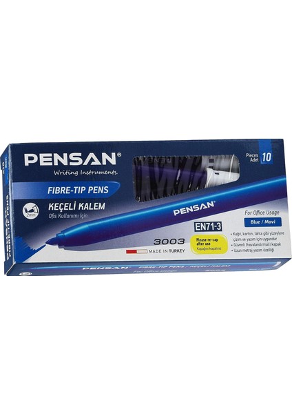 3003 Ofis Tipi Keçeli Kalem Mavi 10 Lu - PE3003KK10M