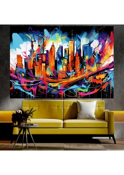 Şehir Manzaralı Sanatsal Dekoratif Duvar Tablo (70X100 Cm)