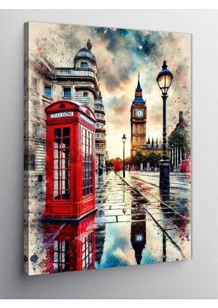 Kanvas Tablo Big Ben ve Telefon Kulübesi, 50 x 70 CNVSDKEY139158