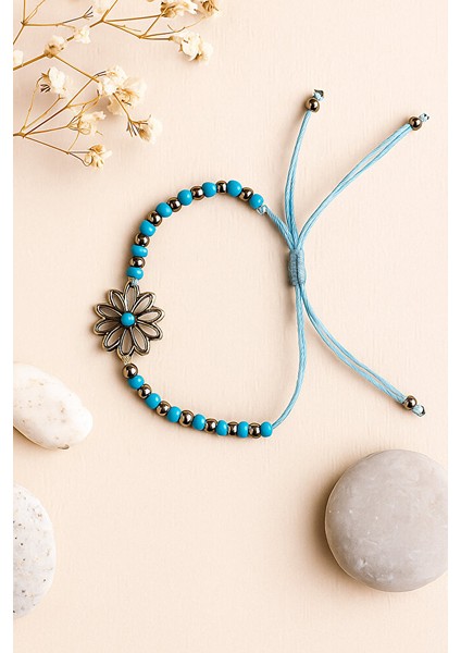 Turkuaz Çiçek Detaylı Ayarlanabilir El Yapımı Bileklik fırsatları