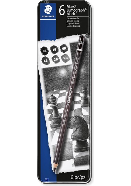 100B G6 Mars Kurşun 6&apos;lı Metal Kutuda 8b, 6b, 2 Adet 4b, 2 Adet 2b