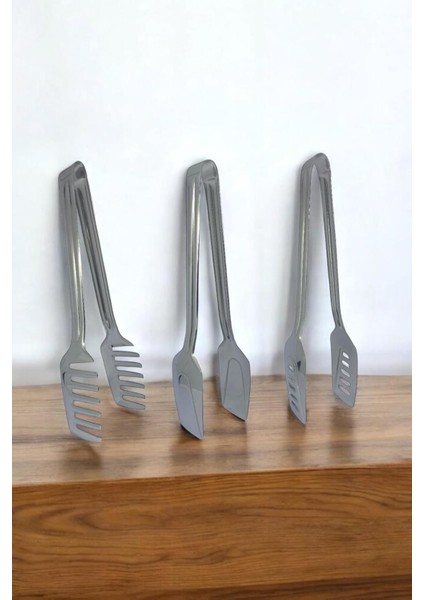 Lü Paslanmaz Çelik Makarna/salata ve Pasta/börek Maşası- 3 Parça Maşa Seti- 23 cm