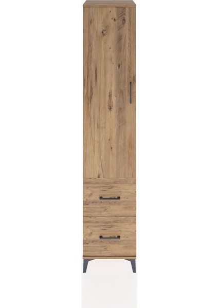Hyperion Dolap 4 Raflı 2 Çekmeceli Tek Kapaklı 44X44X221 Çam-Çam