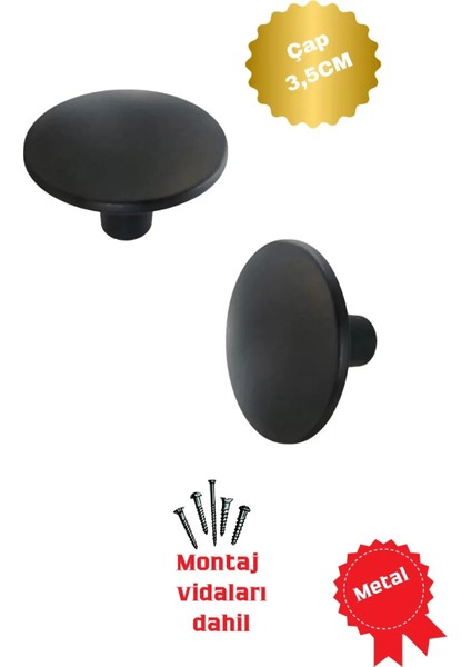 Mantar Mat Siyah Mobilya Kapak Çekmece Mutfak Düğme Kulpu (Çap 35MM)