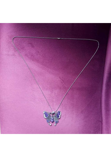 Mor Sedef Kelebek Kolye