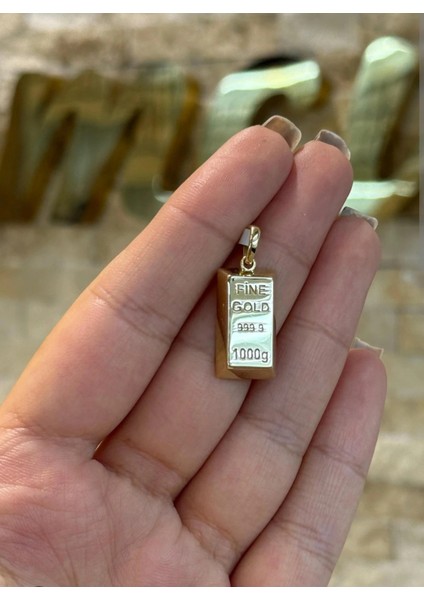 Külçe Gramlık Kolye Ucu Gold Renkli Çelik modelleri