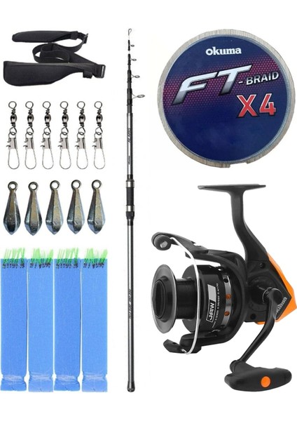 Hazır Olta Seti Okuma Alaris Light Tele Surf 420CM 100-250GR Surf Kamışı &okuma Jaw-55 3+1bb Olta Makinesi