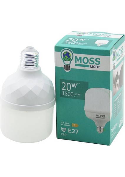 Moss Lıght MS-3095 20W Torch LED Ampul Plastik E27 1800LUMEN 5.000 Saat Ömür IP20 220-240V Ac (4172)
