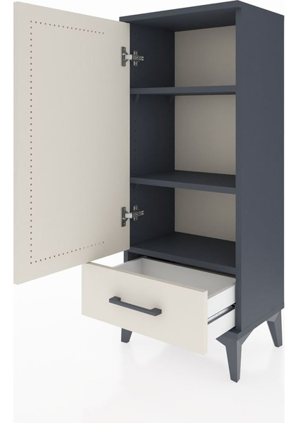 Arges Komodin 3 Raflı Tek Çekmeceli Tek Kapaklı 44X30X106 Antrasit-Aytaşı fırsatları