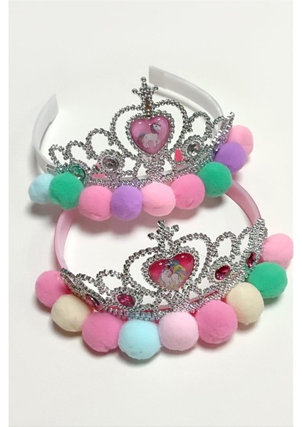 Unicorn Ponponlu Plastik Taç