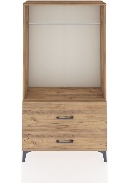 Arges Dolap Tek Raflı 2 Çekmeceli Tek Askılı 88X30X163 Çam-Çam
