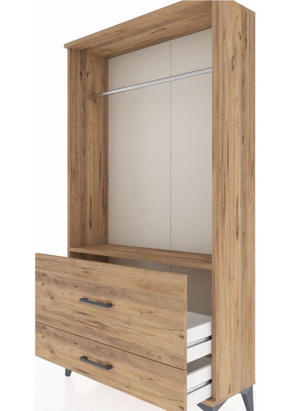 Arges Dolap Tek Raflı 2 Çekmeceli Tek Askılı 88X30X163 Çam-Çam indirimleri