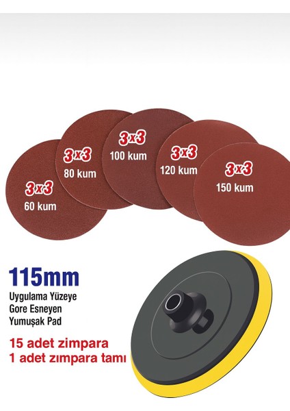 Zımpara Cırt Zımpara Yapışkanlı Zımpara Set 115 Lik