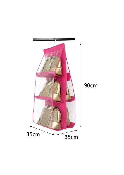 6 Gözlü Pratik Dolap Içi Çanta Askılığı/organizer (Pembe)