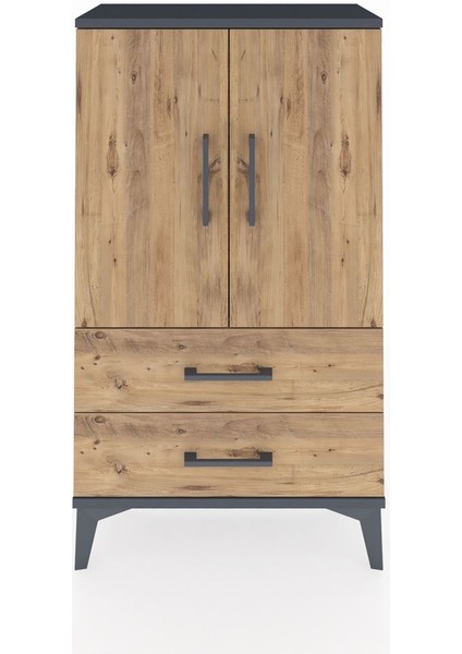 Arges Komodin 2 Raflı 2 Çekmeceli 2 Kapaklı 60X30X106 Antrasit-Çam