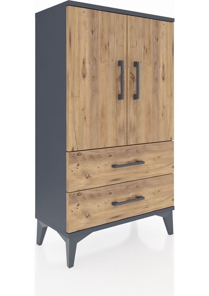 Arges Komodin 2 Raflı 2 Çekmeceli 2 Kapaklı 60X30X106 Antrasit-Çam modelleri