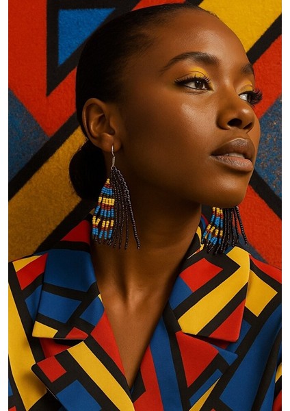 Etnik Desenli Renkli Boncuklu El Yapımı Sallantılı Küpe