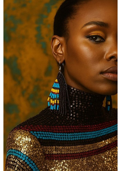 Etnik Desenli Renkli Boncuklu El Yapımı Sallantılı Küpe modelleri