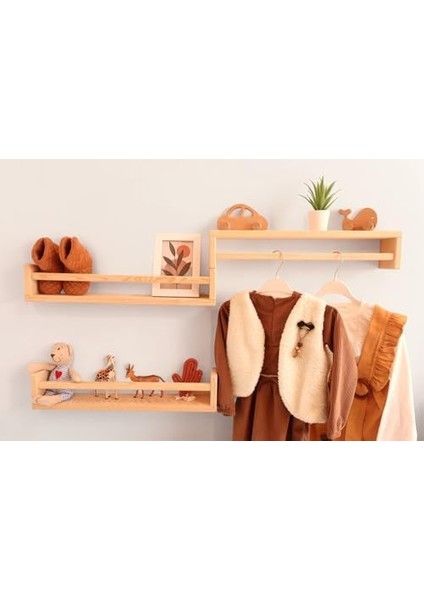 Ahşap Bebek ve Çocuk Odası Duvara Monte 3 Lü Raf Seti, Ahşap Kitaplık, Ahşap Oturma Odası, Yatak Odası, Mutfak, Rafı 40 cm Genişlik, 10 cm Yükseklik, 8 cm Derinlik modelleri