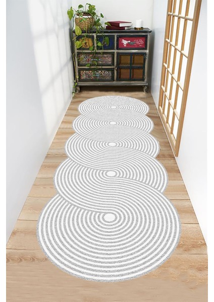 Gri Renk Uzun Halı, Lazer Kesim Yolluk, Mutfak Kaymaz Taban Yıkanabilir