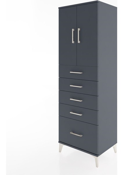 Hyperion Dolap Tek Raflı 5 Çekmeceli 2 Kapaklı 60X44X182 Antrasit-Antrasit modelleri