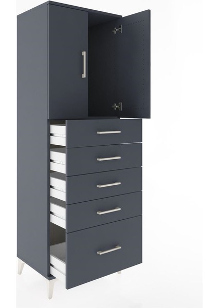 Hyperion Dolap Tek Raflı 5 Çekmeceli 2 Kapaklı 60X44X182 Antrasit-Antrasit fırsatları