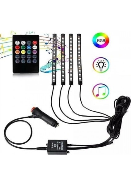Araç Içi Ayak Altı Sese Duyarlı Şerit LED 4'lü Set