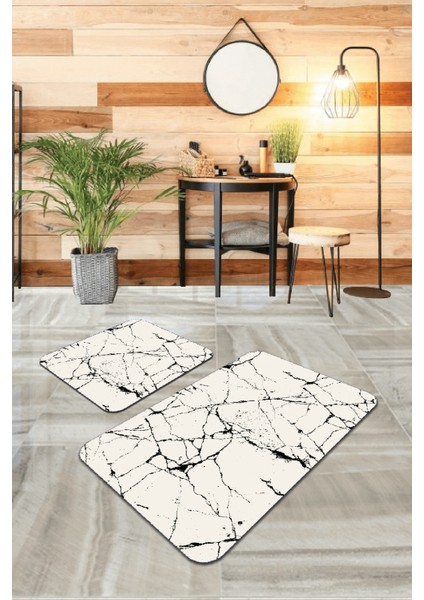 Dijital Banyo Paspas Takımı 2'li Ekru 60X90CM+60X60CM, Şık ve Fonksiyonel Set