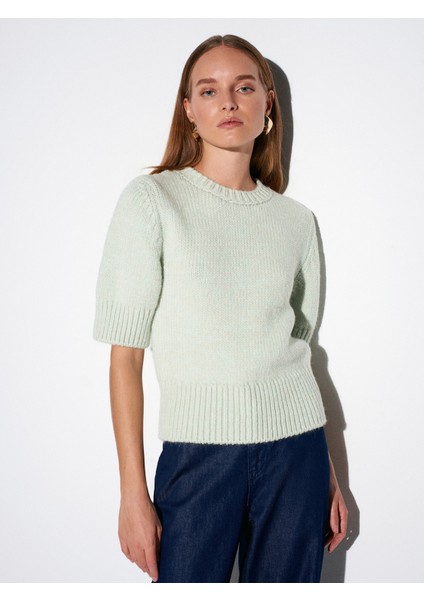 10821 Bisiklet Yaka Kısa Kollu Triko Kazak-Mint