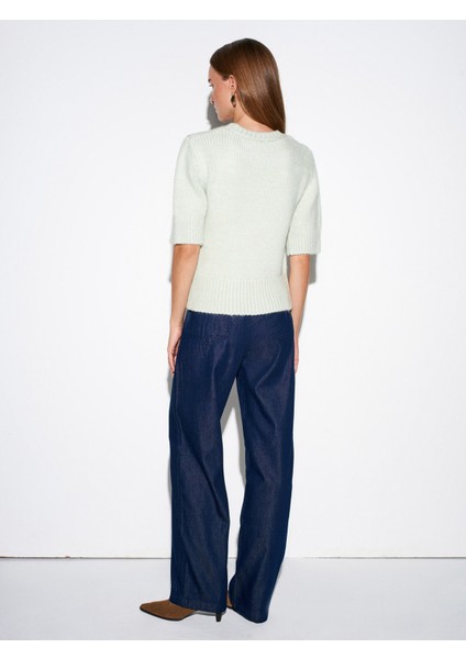 10821 Bisiklet Yaka Kısa Kollu Triko Kazak-Mint fiyatları