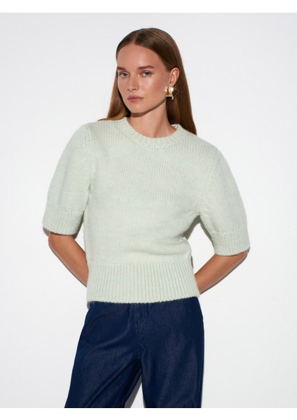 10821 Bisiklet Yaka Kısa Kollu Triko Kazak-Mint modelleri