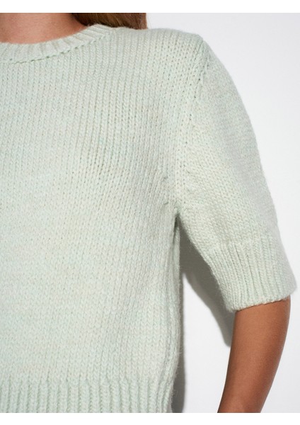 10821 Bisiklet Yaka Kısa Kollu Triko Kazak-Mint fırsatları