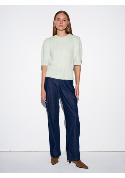 10821 Bisiklet Yaka Kısa Kollu Triko Kazak-Mint indirimleri