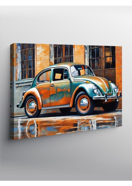 Kanvas Tablo Turuncu Yeşil Kaplumbağa Araba, 50CM x 70CM