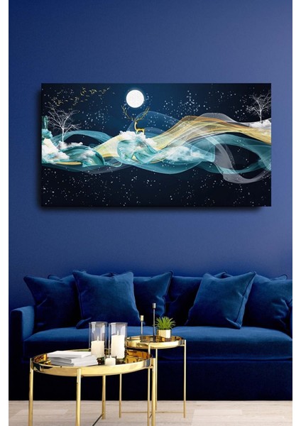 Dekoratif Soyut Altın Geyik Sürreal Kanvas Duvar Tablosu 120X60 cm