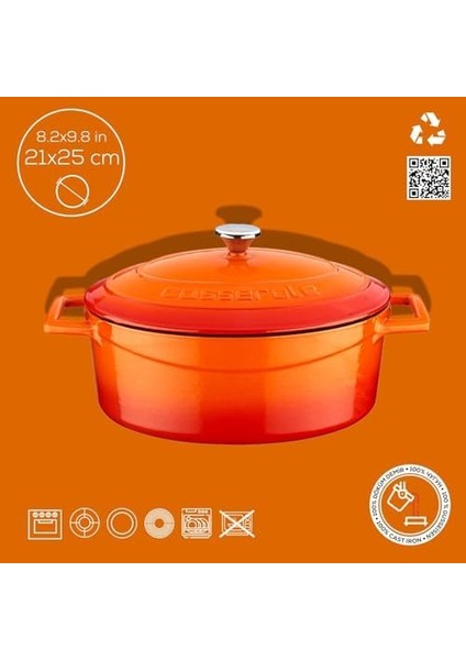 Metal Oval Döküm Tencere, 25 Cm, Turuncu fiyatları