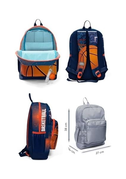 Dört Bölmeli Turuncu Lacivert Basketbol Desenli Ilkokul Sırt Çantası - Erkek Çocuk modelleri