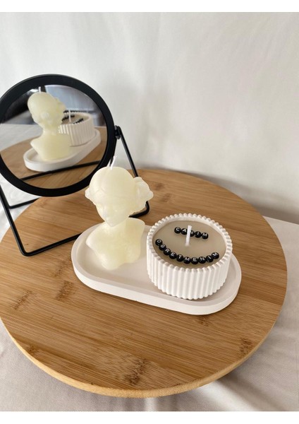 Öğretmenler Günü Hediyesi Kadın Büst ,yazılı Kase ve Dekoratif Tabaklı Mum Seti