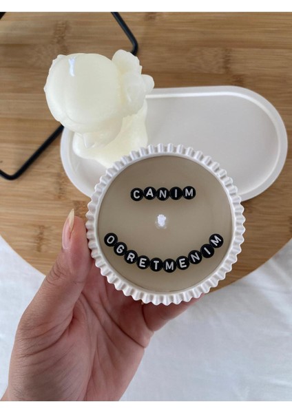 Öğretmenler Günü Hediyesi Kadın Büst ,yazılı Kase ve Dekoratif Tabaklı Mum Seti modelleri