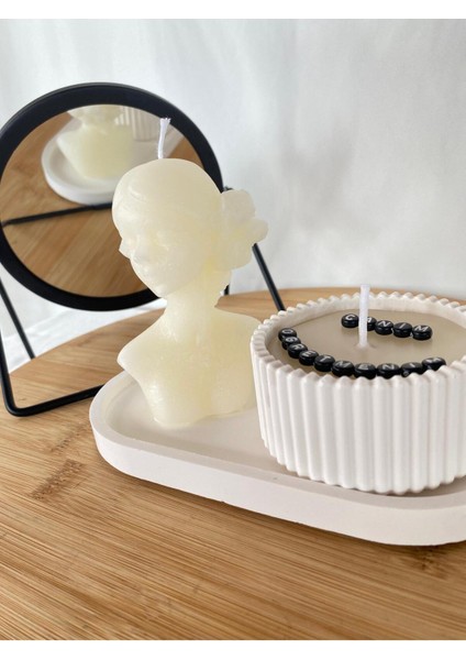 Öğretmenler Günü Hediyesi Kadın Büst ,yazılı Kase ve Dekoratif Tabaklı Mum Seti