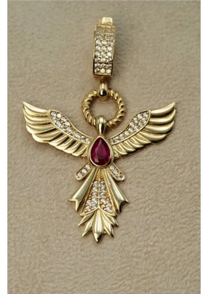 Çağla Kolyesi Vip Seri Anka Kuşu Kırmızı Taşlı Kolye fiyatları